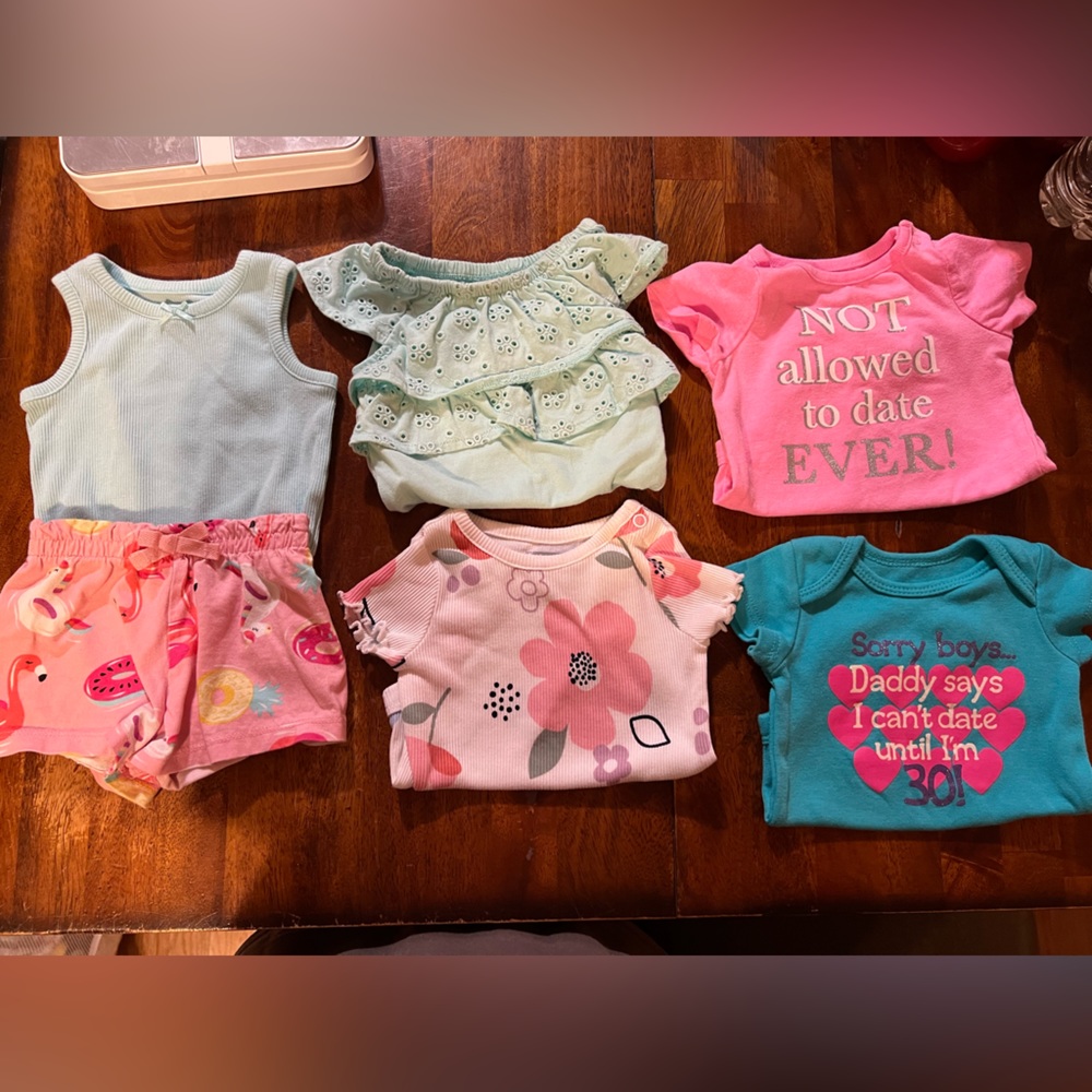 Bundle of 6 granimals, onesies, shorts, size 0-3 months, pink, blue